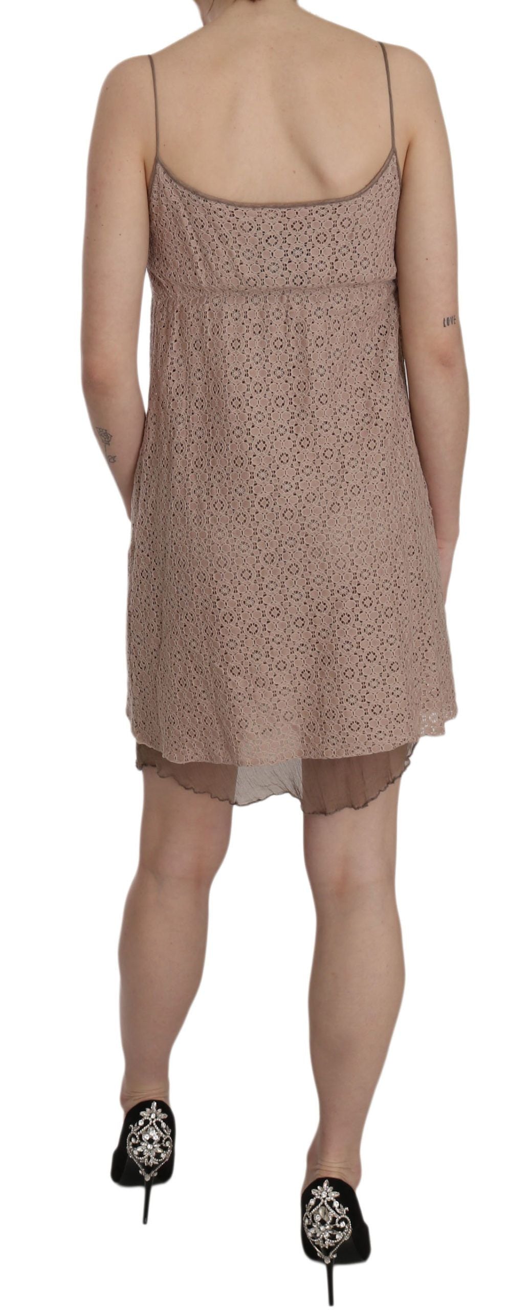 PINK MEMORIES Beige Spaghetti Strap A-line Mini Cotton Dress $548.00 PINK MEMORIES Luzworld