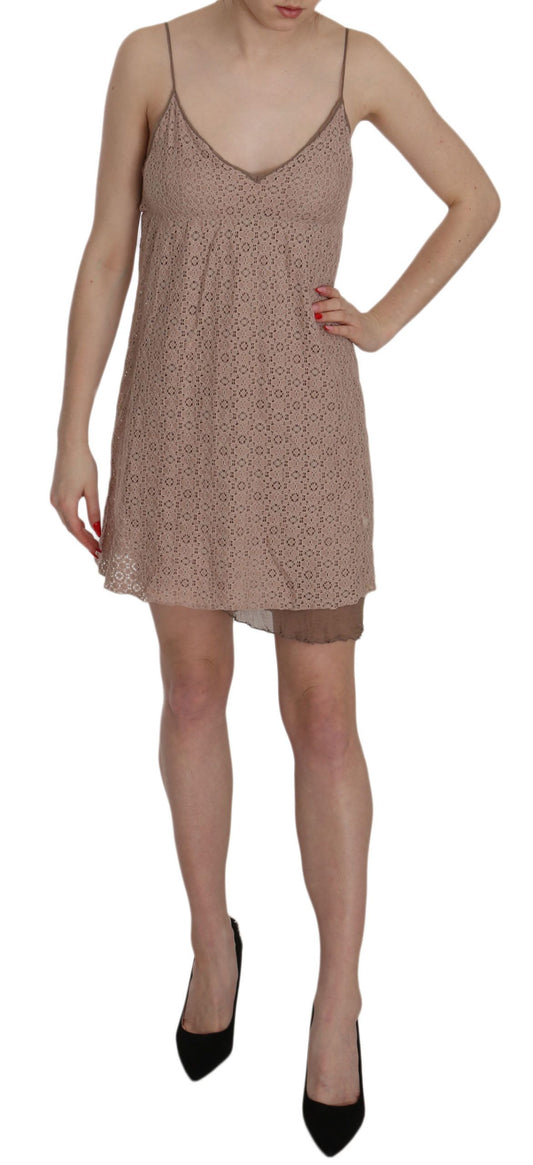 PINK MEMORIES Beige Spaghetti Strap A-line Mini Cotton Dress $548.00 PINK MEMORIES Luzworld