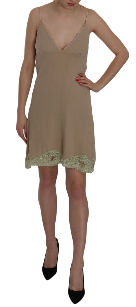 PINK MEMORIES Beige Lace Spaghetti Strap Mini Cotton Dress $548.00 PINK MEMORIES Luzworld