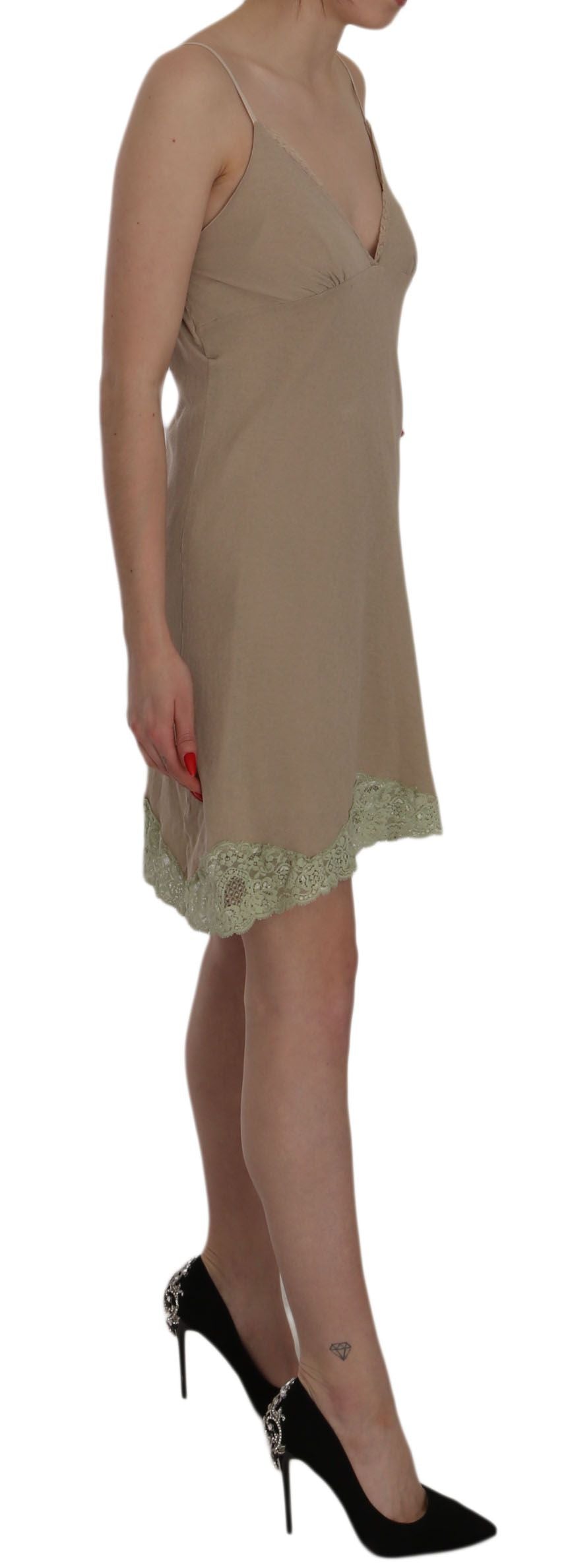 PINK MEMORIES Beige Lace Spaghetti Strap Mini Cotton Dress $548.00 PINK MEMORIES Luzworld