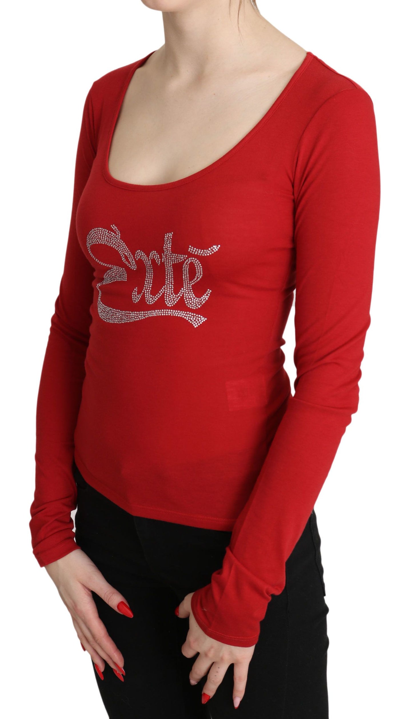 Red Exte Crystal Embellished Long Sleeve Top Blouse $548.00 Exte Luzworld