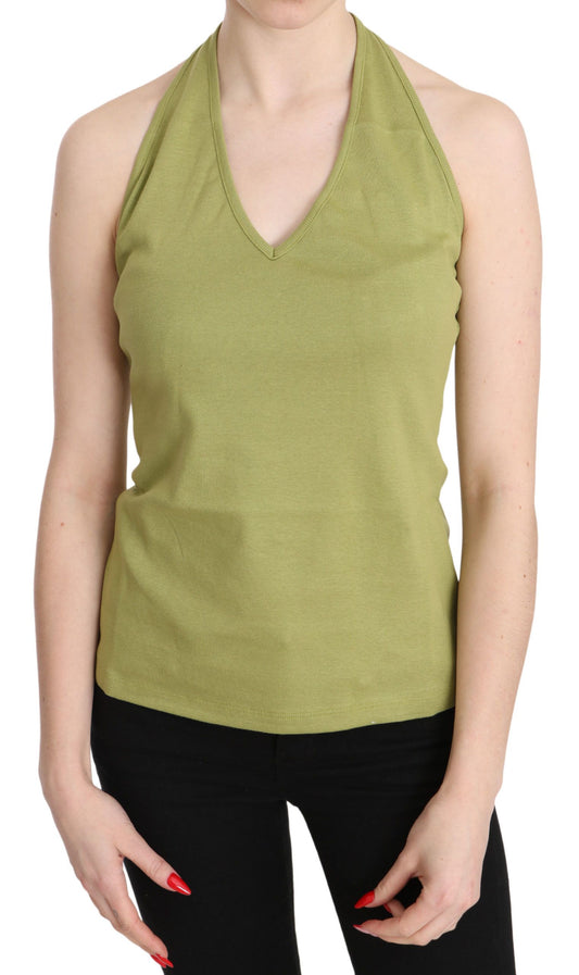 GF Ferre Green Halter Cotton Sleeveless Casual Tank Top Blouse $246.00 GF Ferre Luzworld