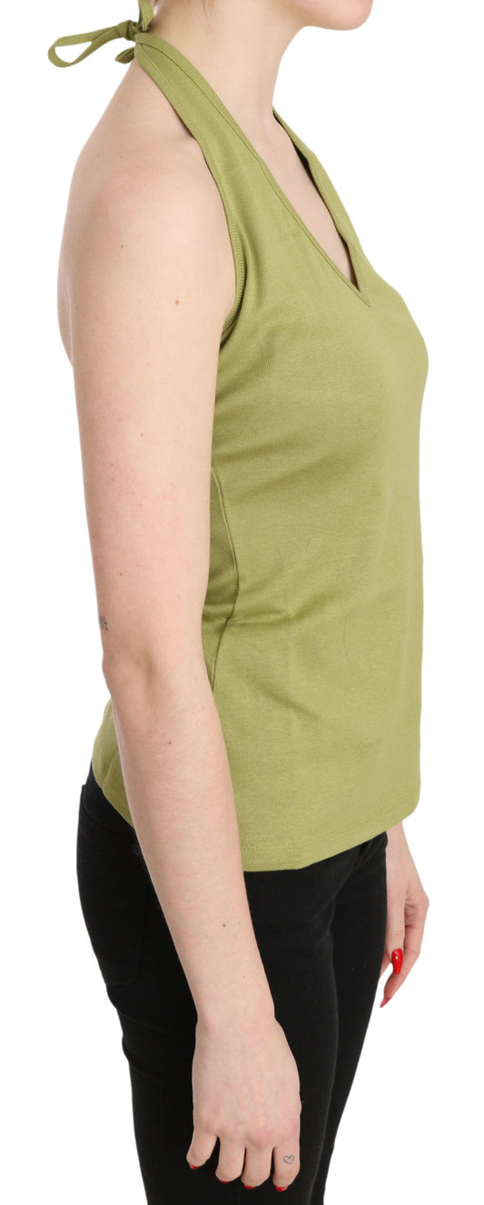 GF Ferre Green Halter Cotton Sleeveless Casual Tank Top Blouse $246.00 GF Ferre Luzworld