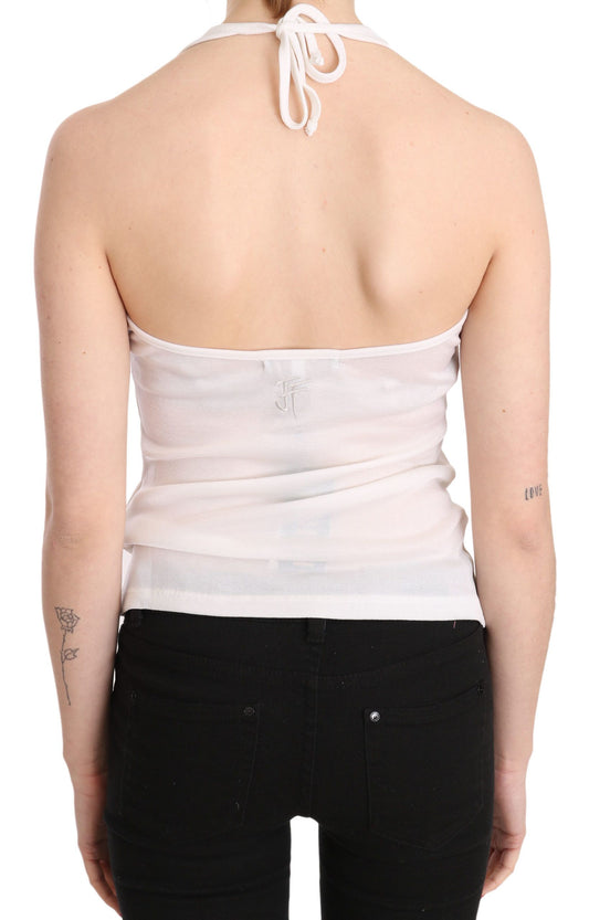 GF Ferre White Halter Cotton Sleeveless Casual Tank Top Blouse $246.00 GF Ferre Luzworld