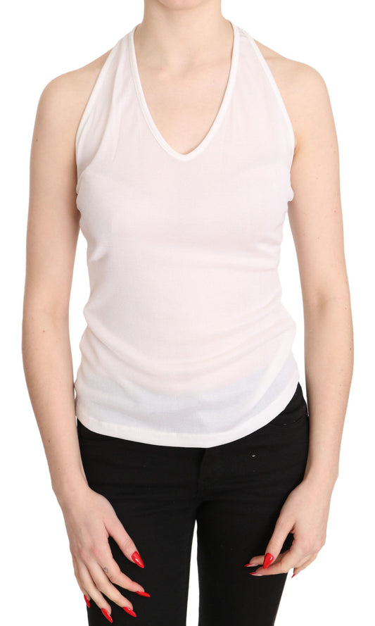 GF Ferre White Halter Cotton Sleeveless Casual Tank Top Blouse $246.00 GF Ferre Luzworld