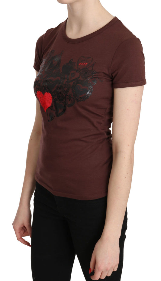 Exte Brown Hearts Printed Round Neck T-shirt Top $246.00 Exte Luzworld