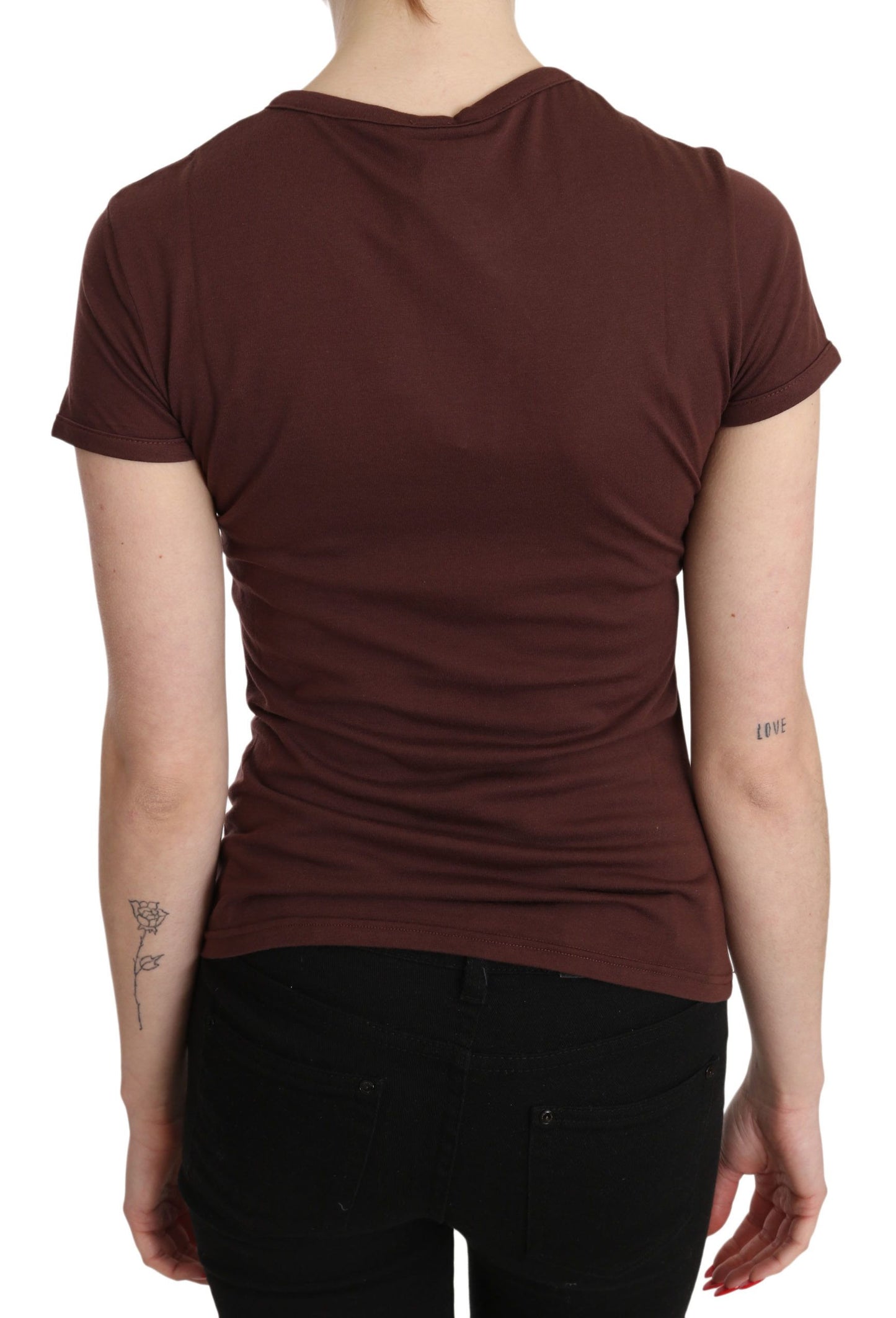 Exte Brown Hearts Printed Round Neck T-shirt Top $246.00 Exte Luzworld