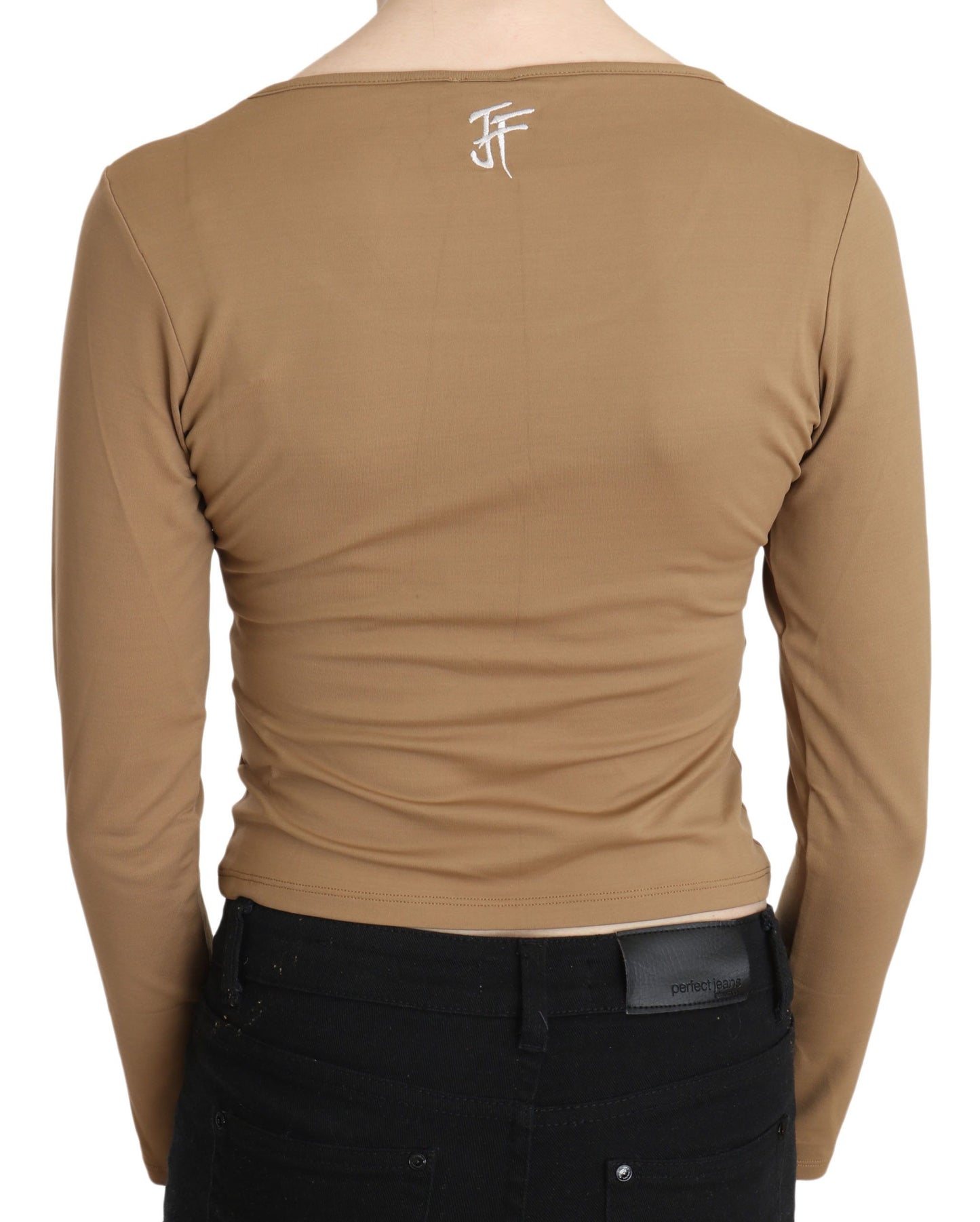 GF Ferre Brown Round Neck Long Sleeve Slim Crop Top Blouse $548.00 GF Ferre Luzworld