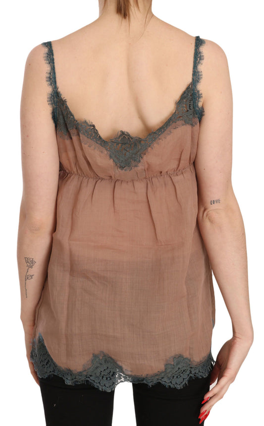 PINK MEMORIES Brown Lace Spaghetti Strap Tank Top Blouse $246.00 PINK MEMORIES Luzworld