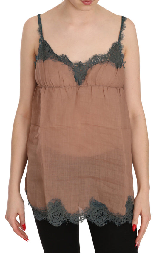 PINK MEMORIES Brown Lace Spaghetti Strap Tank Top Blouse $246.00 PINK MEMORIES Luzworld