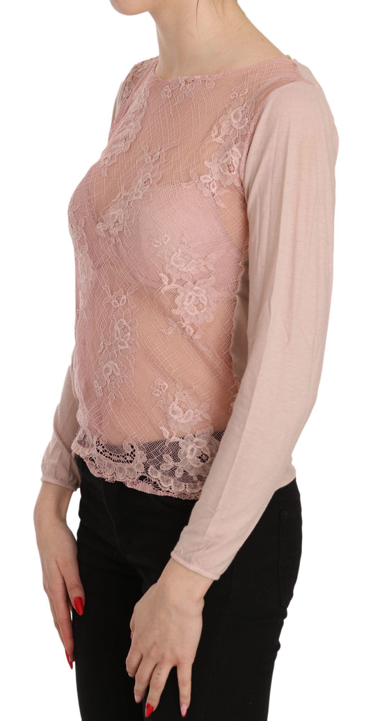 PINK MEMORIES Pink Lace See Through Long Sleeve Top Blouse $548.00 PINK MEMORIES Luzworld