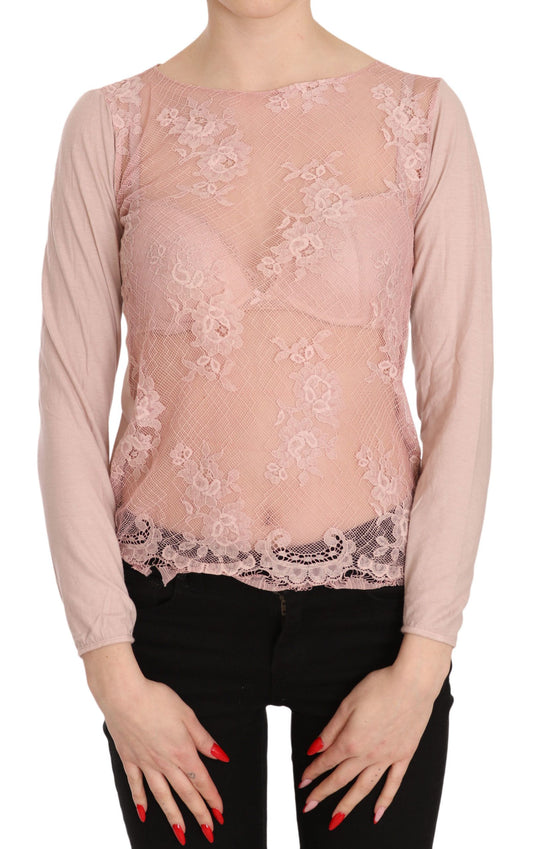PINK MEMORIES Pink Lace See Through Long Sleeve Top Blouse $548.00 PINK MEMORIES Luzworld