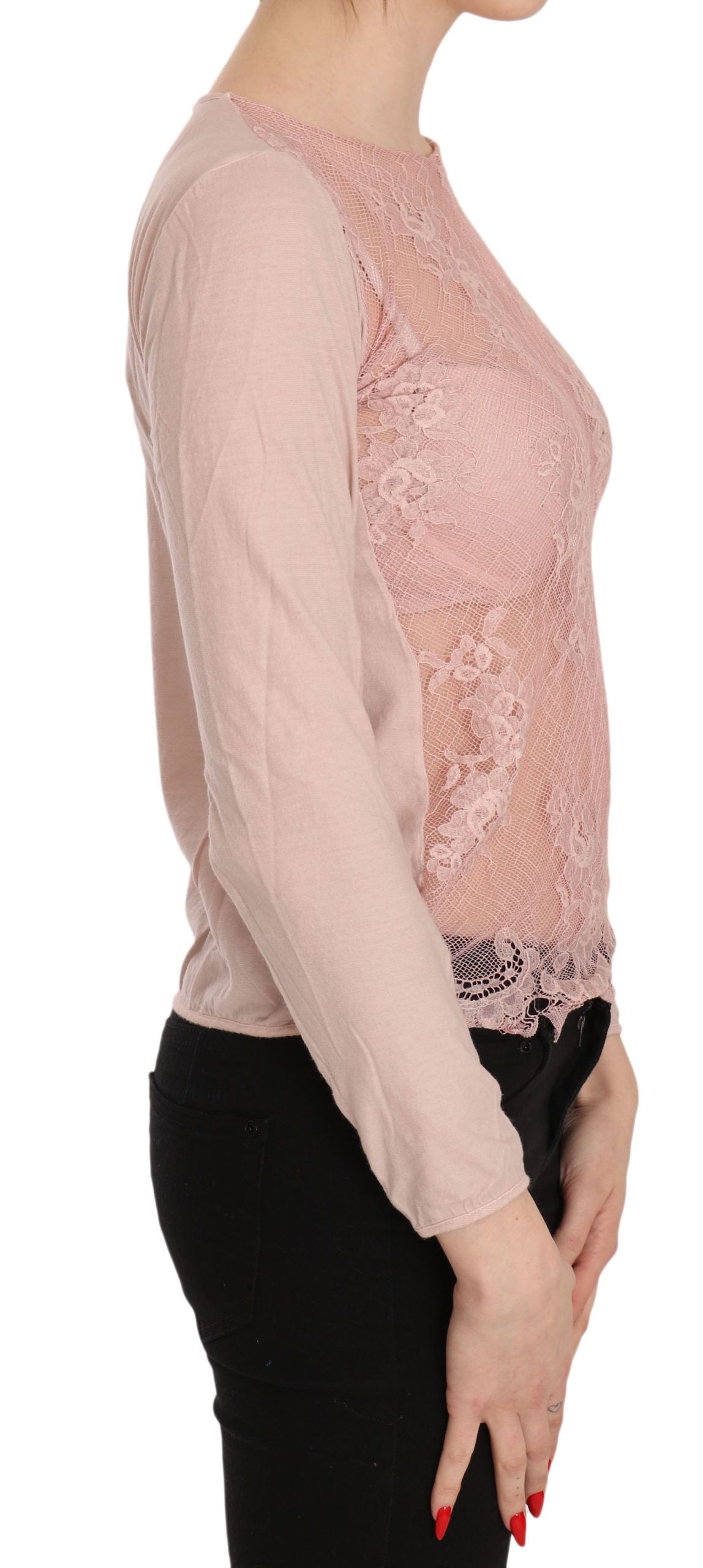 PINK MEMORIES Pink Lace See Through Long Sleeve Top Blouse $548.00 PINK MEMORIES Luzworld