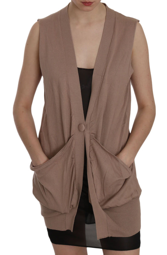 PINK MEMORIES Brown 100% Cotton Sleeveless Cardigan Top Vest $548.00 PINK MEMORIES Luzworld
