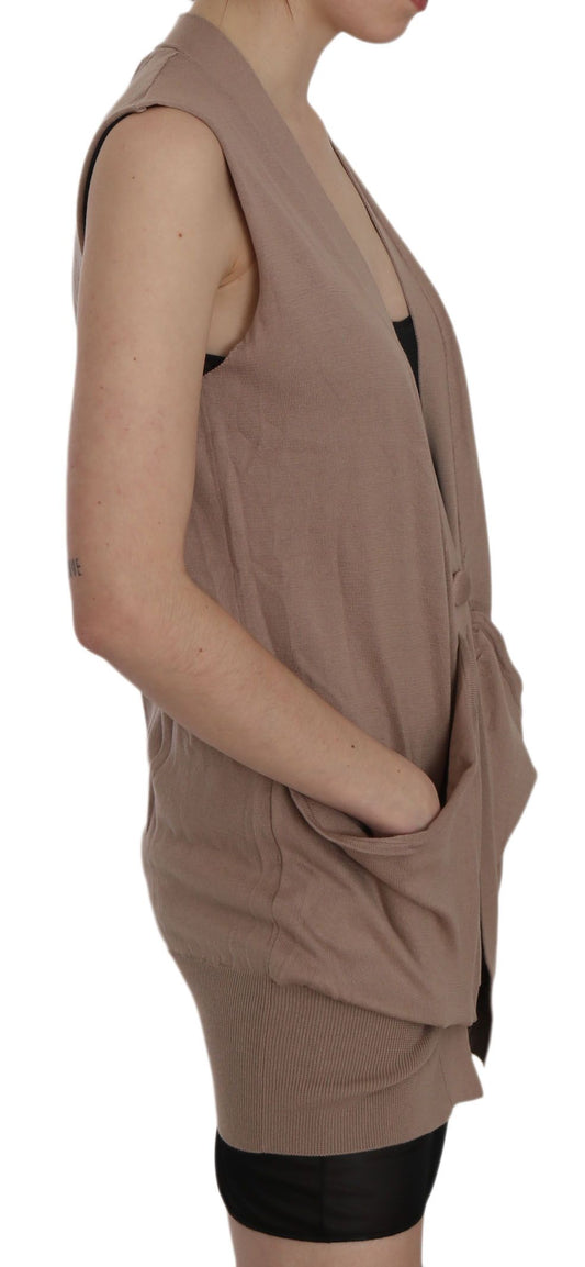 PINK MEMORIES Brown 100% Cotton Sleeveless Cardigan Top Vest $548.00 PINK MEMORIES Luzworld