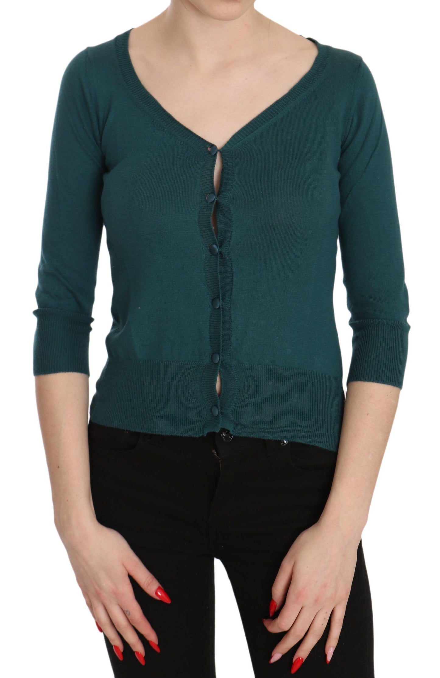 PINK MEMORIES Blue Green Cotton 3/4 Sleeve Cardigan Top Blouse $548.00 PINK MEMORIES Luzworld