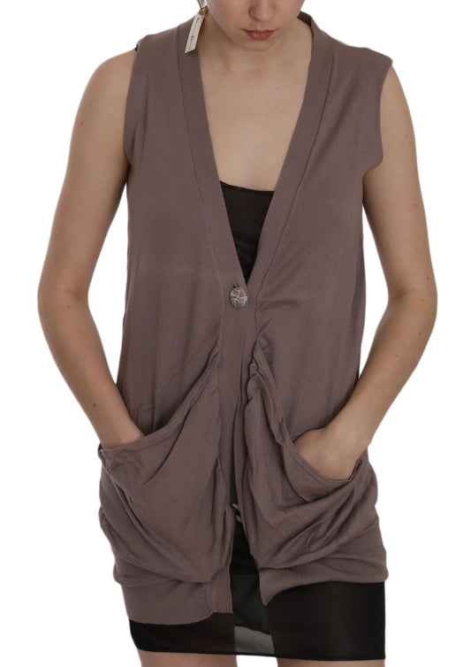 PINK MEMORIES Brown 100% Cotton Sleeveless Cardigan Top Vest $548.00 PINK MEMORIES Luzworld