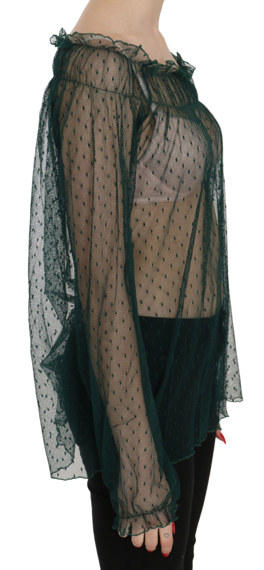 PINK MEMORIES Green Mesh See Through Long Sleeve Top Blouse $246.00 PINK MEMORIES Luzworld