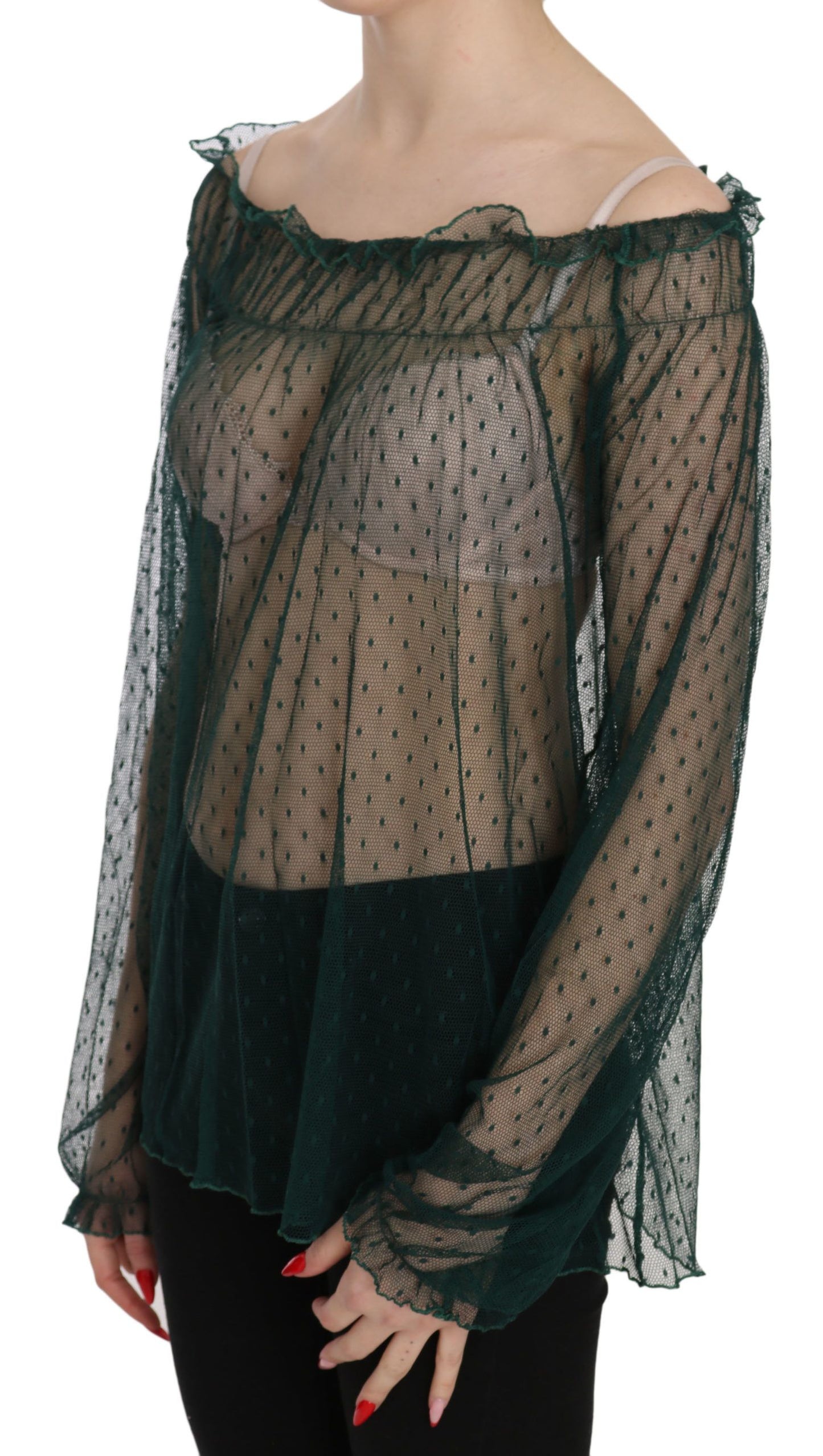 PINK MEMORIES Green Mesh See Through Long Sleeve Top Blouse $246.00 PINK MEMORIES Luzworld