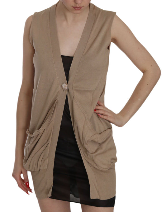 PINK MEMORIES Brown 100% Cotton Sleeveless Cardigan Top Vest $548.00 PINK MEMORIES Luzworld