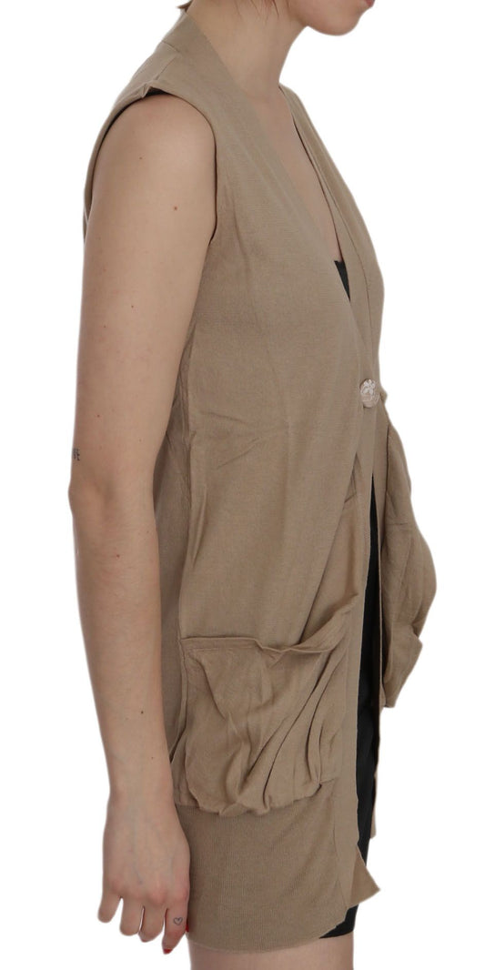 PINK MEMORIES Brown 100% Cotton Sleeveless Cardigan Top Vest $548.00 PINK MEMORIES Luzworld