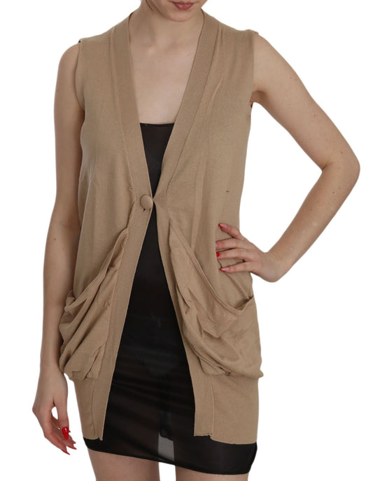 PINK MEMORIES Brown 100% Cotton Sleeveless Cardigan Top Vest $548.00 PINK MEMORIES Luzworld