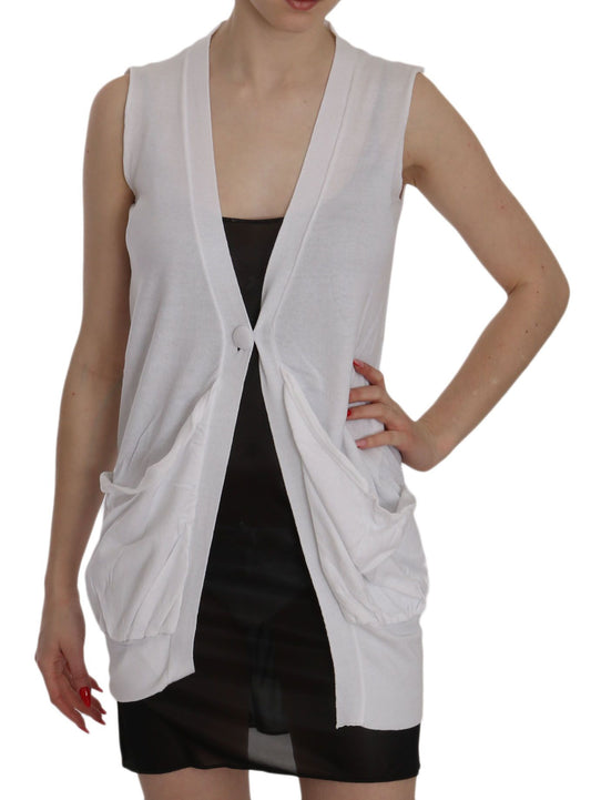 PINK MEMORIES White 100% Cotton Sleeveless Cardigan Top Vest $548.00 PINK MEMORIES Luzworld
