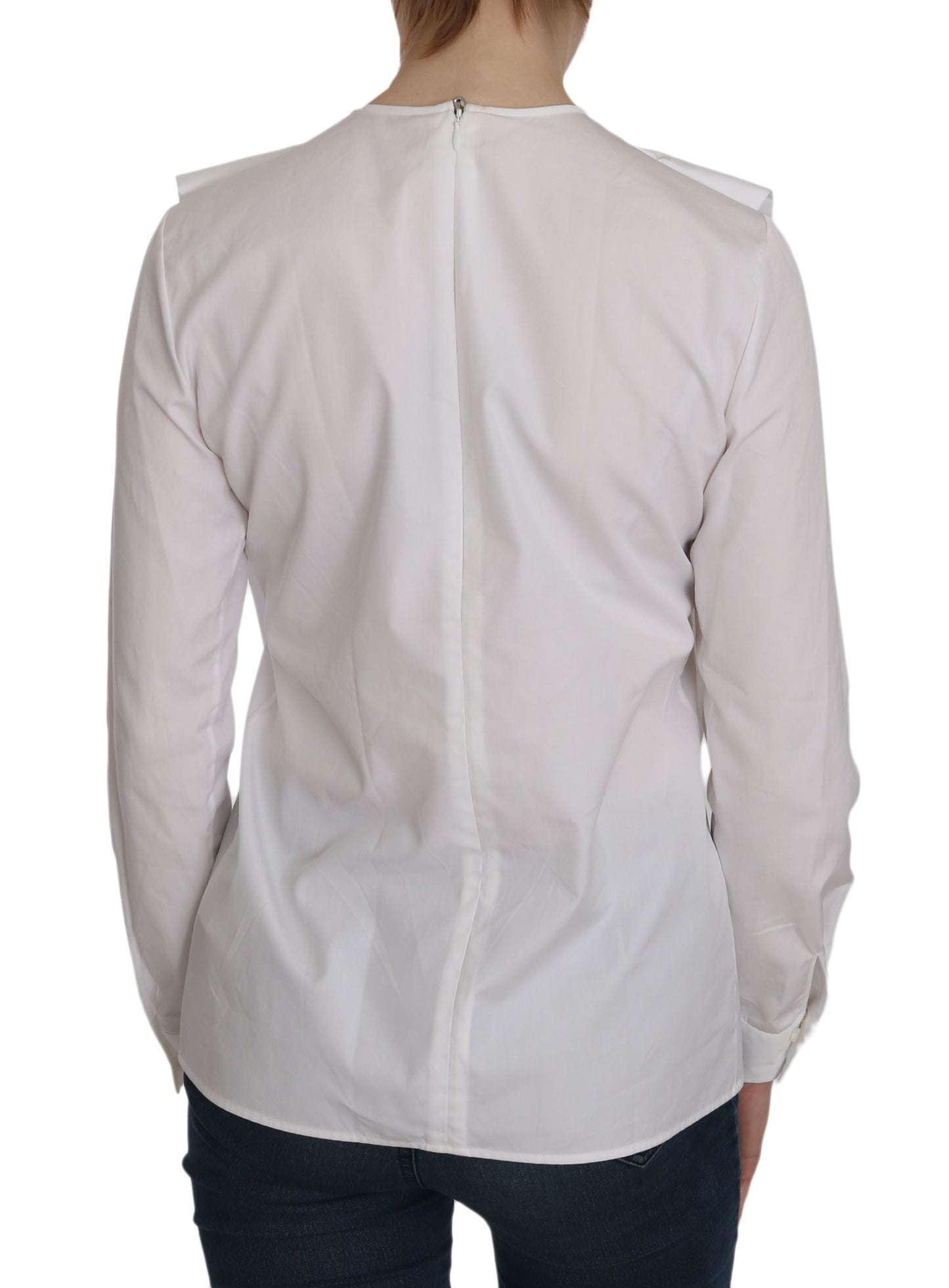 Dsquared² White Crew Neck Long Sleeve Cotton Blouse $548.00 Dsquared² Luzworld