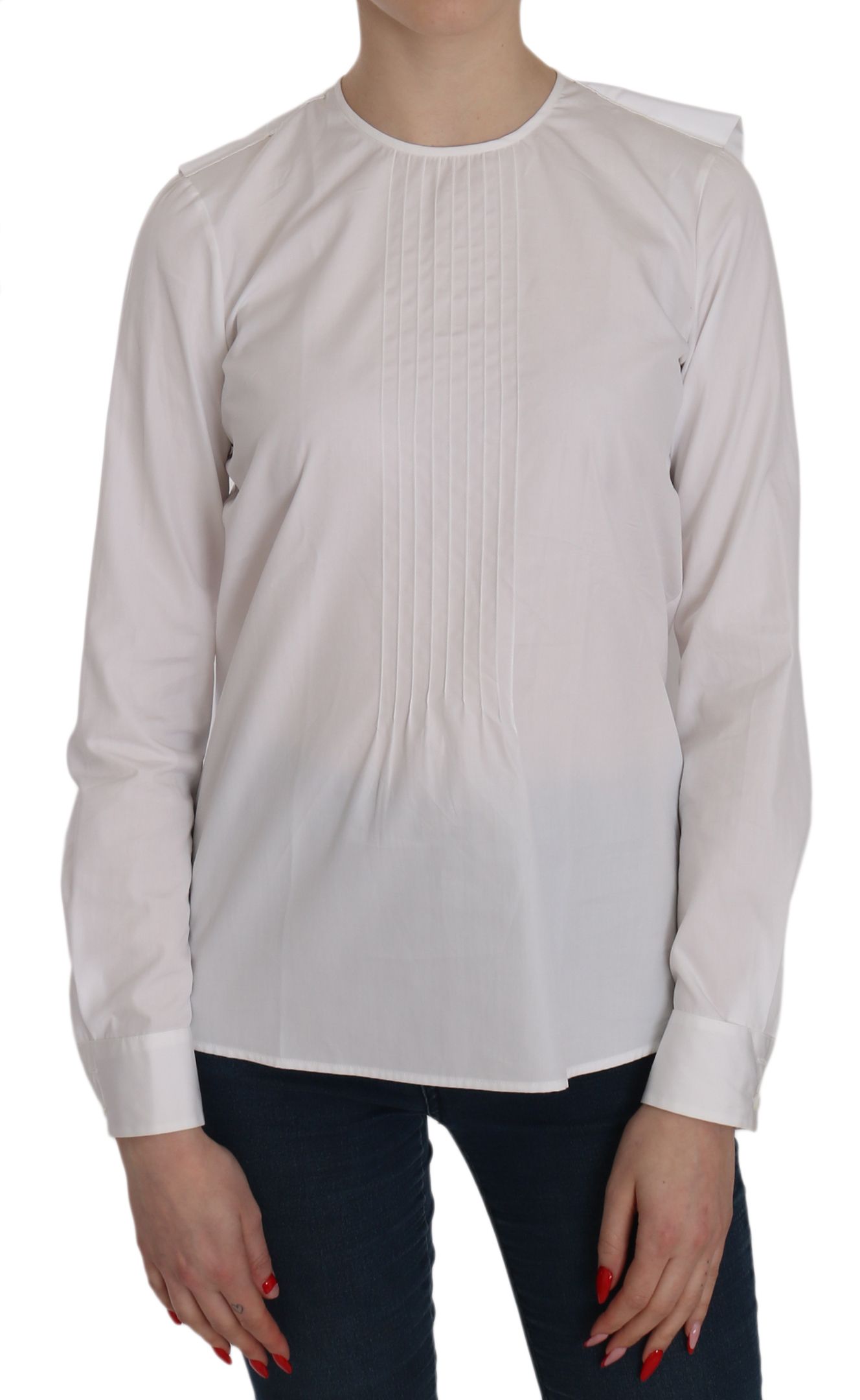 Dsquared² White Crew Neck Long Sleeve Cotton Blouse $548.00 Dsquared² Luzworld