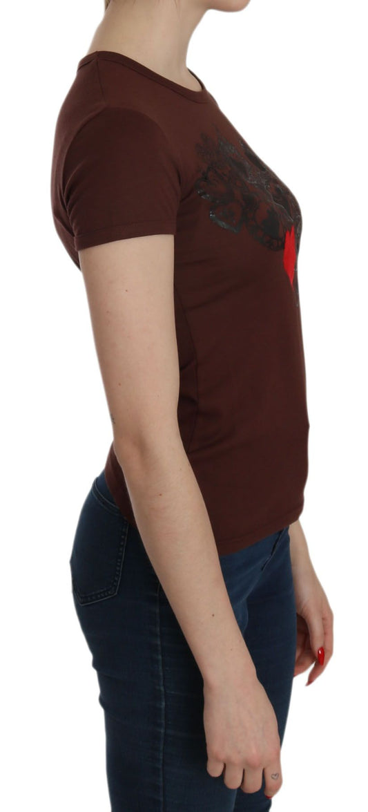 Exte Brown Heart Print Crew Neck T-shirt Short Sleeve Blouse $246.00 Exte Luzworld