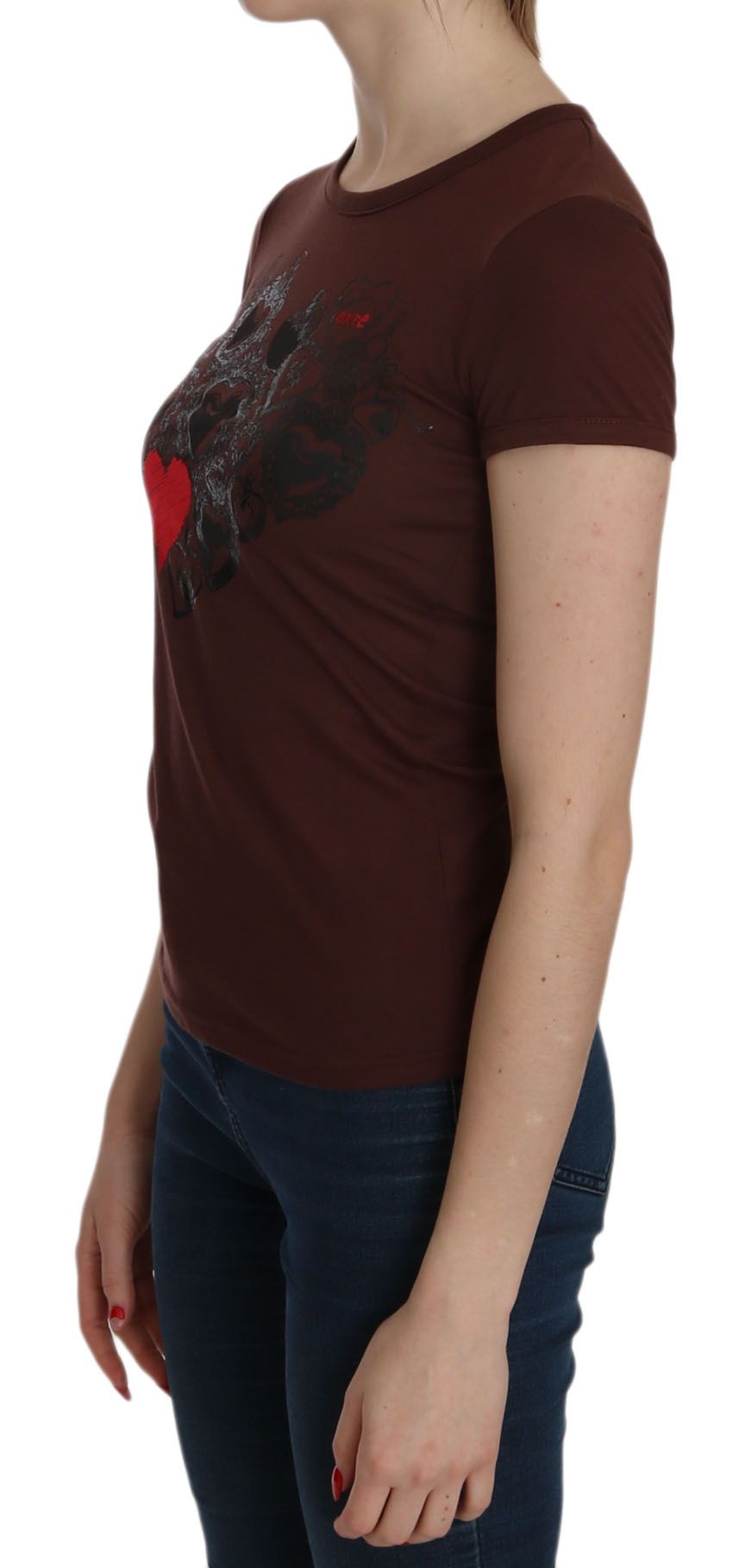 Exte Brown Heart Print Crew Neck T-shirt Short Sleeve Blouse $246.00 Exte Luzworld