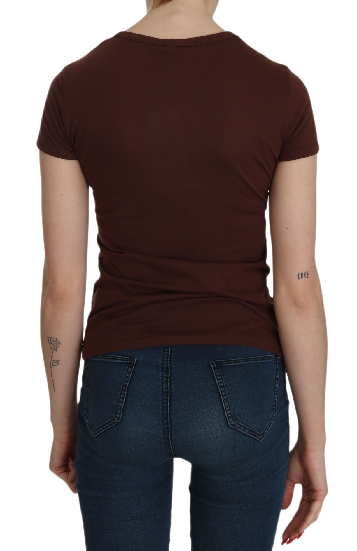 Exte Brown Heart Print Crew Neck T-shirt Short Sleeve Blouse $246.00 Exte Luzworld