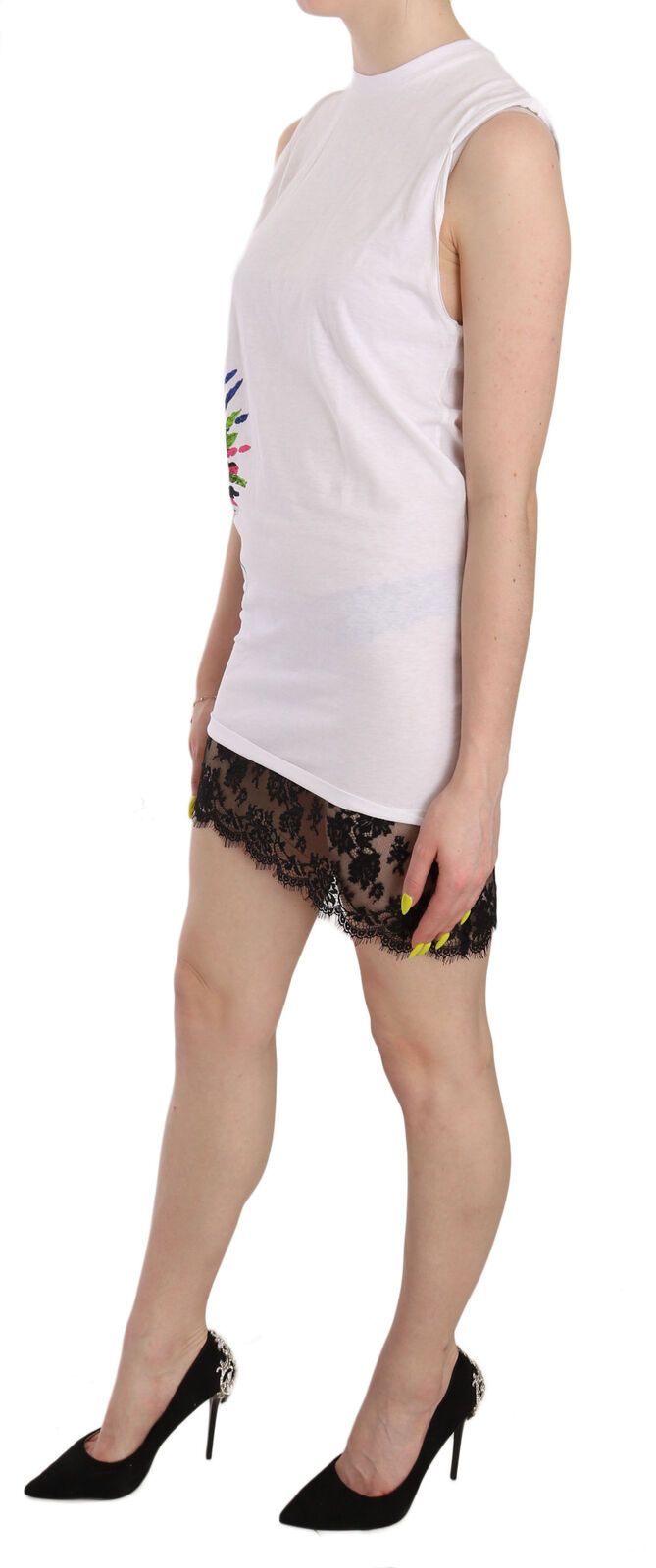 Dsquared² White Printed Crew Neck Sleeveless Bodycon Mini Dress $601.00 Dsquared² Luzworld