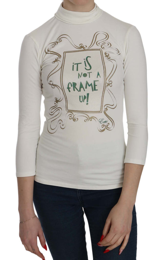 Exte White Printed Turtle Neck 3/4 Sleeve Top Cotton Blouse $172.00 Exte Luzworld