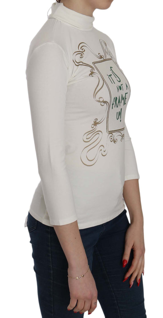 Exte White Printed Turtle Neck 3/4 Sleeve Top Cotton Blouse $172.00 Exte Luzworld