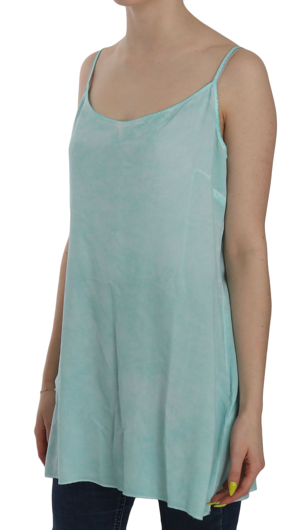 Ermanno Scervino Blue Sleeveless Spaghetti Dress Blouse $608.00 Ermanno Scervino Luzworld