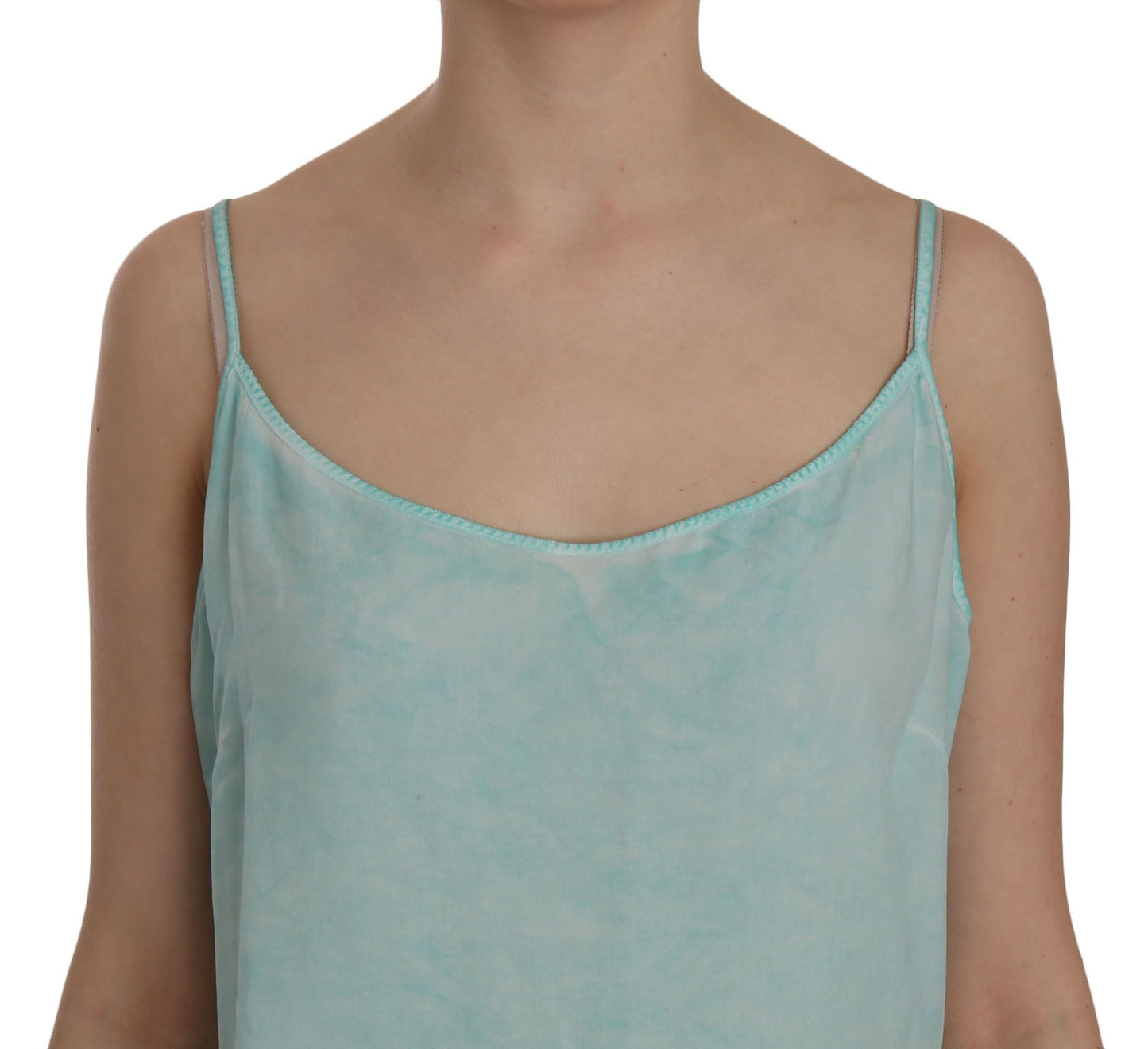 Ermanno Scervino Blue Sleeveless Spaghetti Dress Blouse $608.00 Ermanno Scervino Luzworld