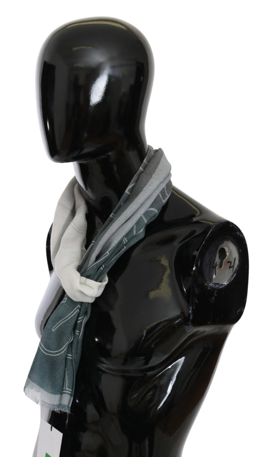 GF Ferre Gray Wool Viscose Foulard Patterned Branded Scarf $242.00 GF Ferre Luzworld