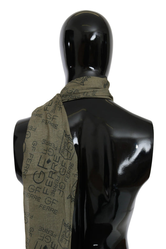 GF Ferre Green Wool Viscose Foulard Patterned Branded Scarf $242.00 GF Ferre Luzworld