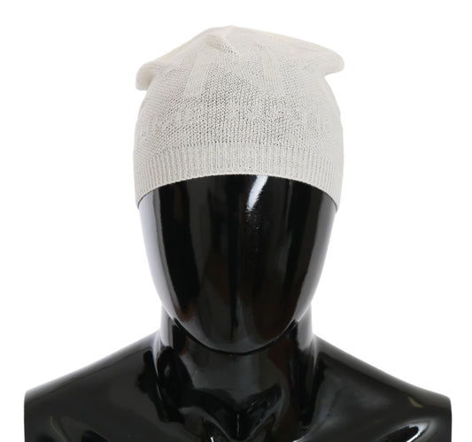 Costume National Beanie White Wool Blend Branded Hat $194.00 Costume National Luzworld