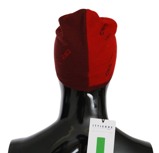 Costume National Red Wool Blend Branded Beanie Hat $194.00 Costume National Luzworld