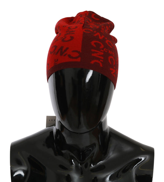 Costume National Red Wool Blend Branded Beanie Hat $194.00 Costume National Luzworld