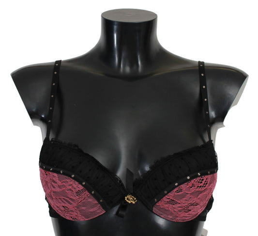 Roberto Cavalli Black Pink Lace Push Up Bra Underwear $488.00 Roberto Cavalli Luzworld