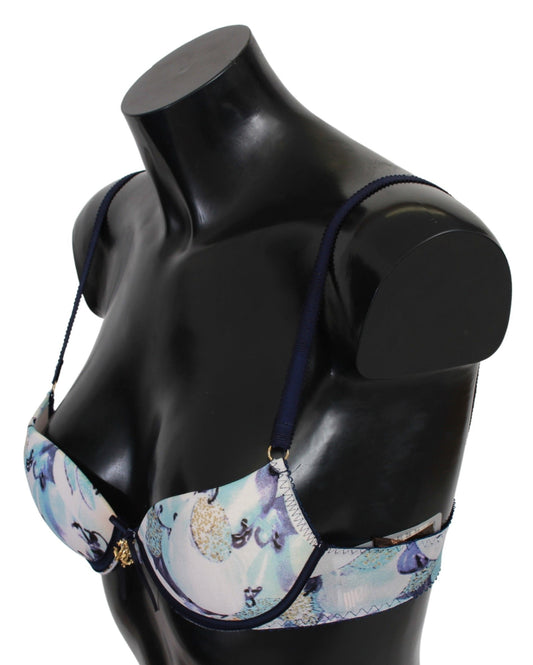 Roberto Cavalli Blue Printed Nylon Reggiseno Bra Underwear $488.00 Roberto Cavalli Luzworld