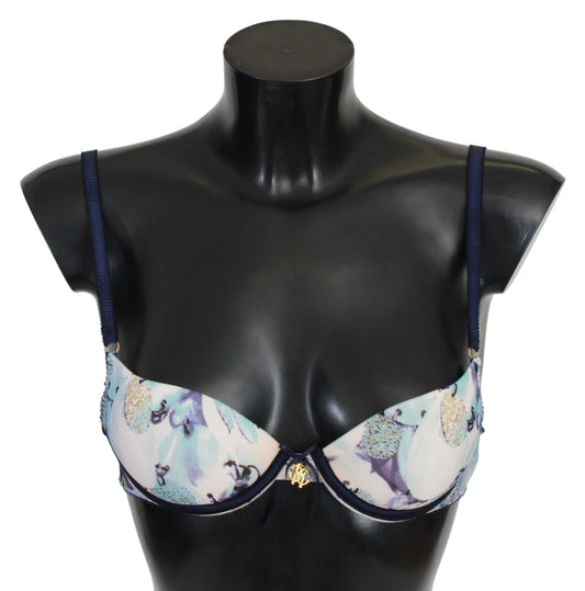 Roberto Cavalli Blue Printed Nylon Reggiseno Bra Underwear $488.00 Roberto Cavalli Luzworld