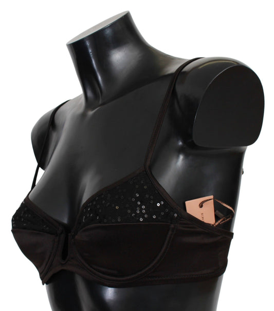Ermanno Scervino Brown Sequined Balconcino Bra Underwear $221.00 Ermanno Scervino Luzworld