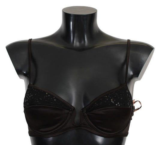 Ermanno Scervino Brown Sequined Balconcino Bra Underwear $221.00 Ermanno Scervino Luzworld