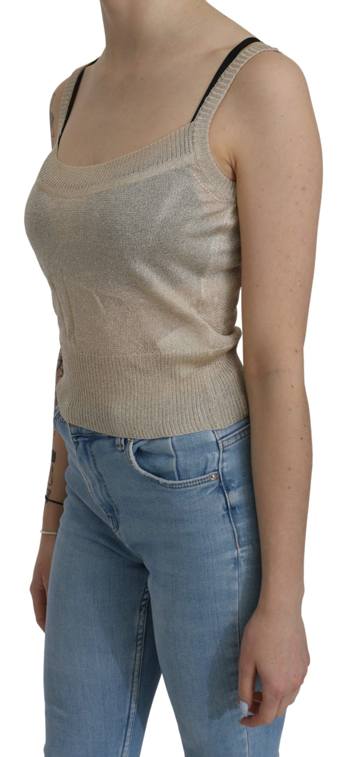 BYBLOS Beige Sleeveless Spaghetti Strap Tank See Through Top $246.00 BYBLOS Luzworld