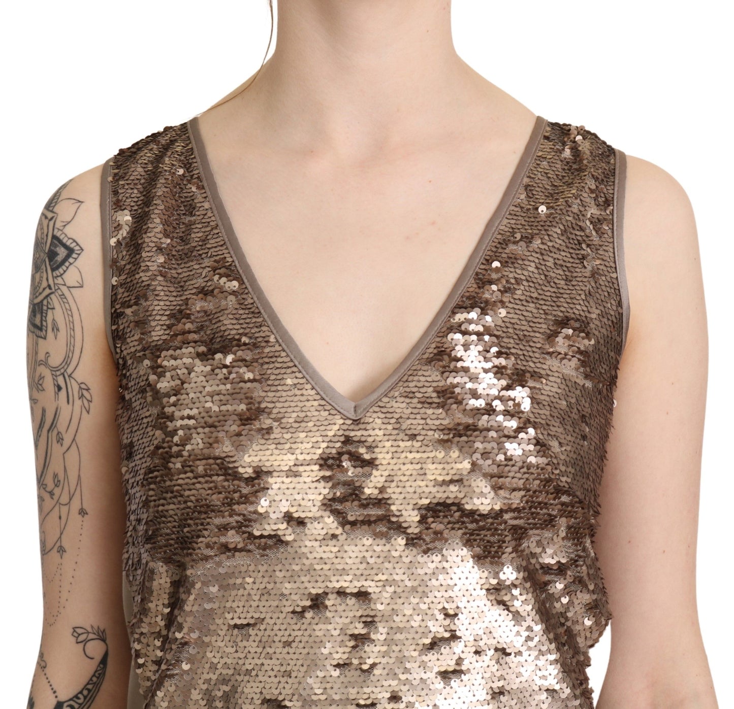 Liu Jo Brown Sequined V-neck Sleeveless Sheath Mini Dress $760.00 Liu Jo Luzworld