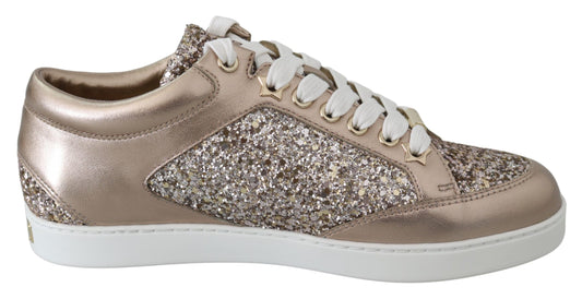 Jimmy Choo Ballet Pink Glitter Leather Sneakers $987.00 Jimmy Choo Luzworld